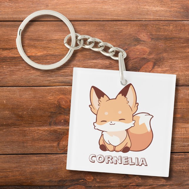 Porte-clefs Cute Little Smiling Fox Personalized Name  (Créateur téléchargé)