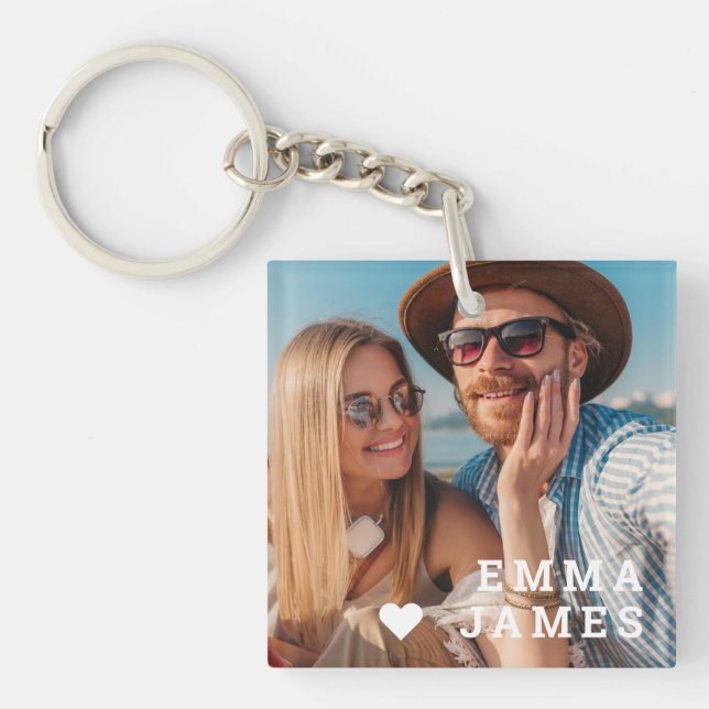 Porte-clefs Cute Love Heart Photo Couples Personalized Names (Devant)