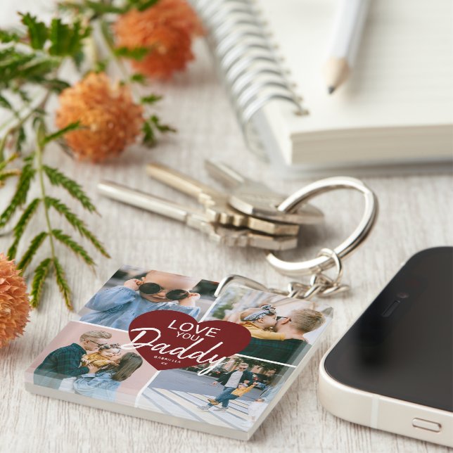 Porte-clefs Cute Love You 'Papa' Photo personnalisée Collage C (Devant Droit)