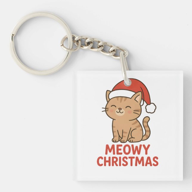 Porte-clefs Cute Meowy Christmas Cat Santa Hat (Devant)