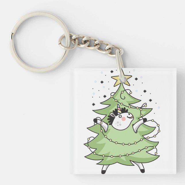Porte-clefs Cute Merry Christmas unicorn (Devant)