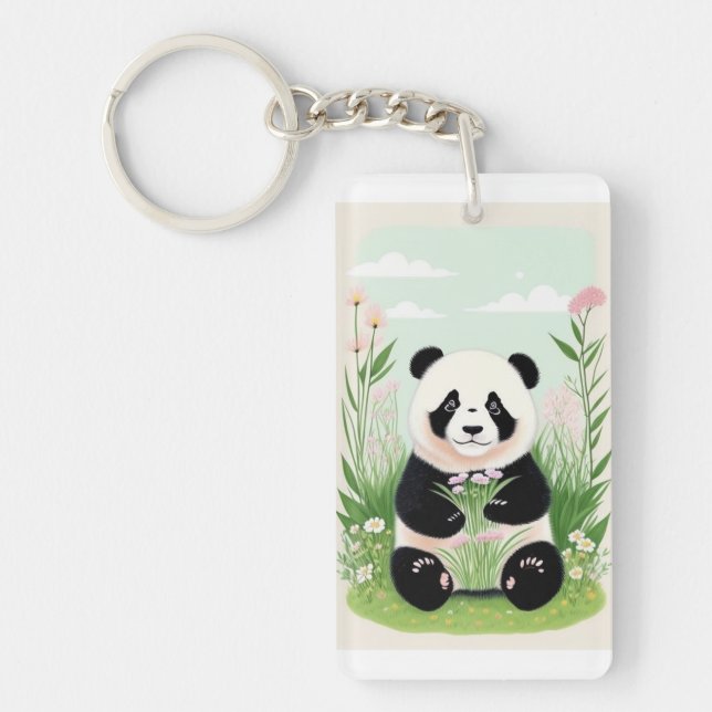 Porte-clefs Cute Panda Dans Le Jardin (Devant)