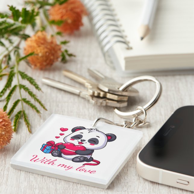 Porte-clefs Cute Panda Hugging Heart (Devant Droit)