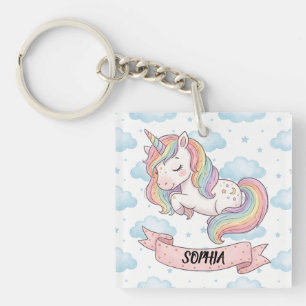 Porte-clefs Cute Pastel Rainbow Unicorn Clouds Personalized