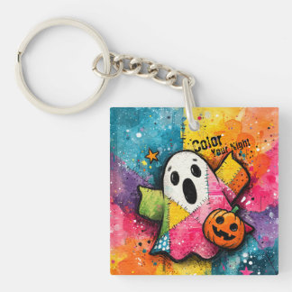Porte-clefs Cute Patchwork Ghost Colorful Splatter Art