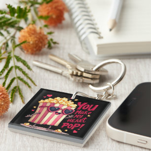 Porte-clefs Cute Popcorn Valentine Vous Faites Mon Coeur Pop!