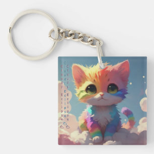 Porte-clefs Cute Rainbow Kitten sur un nuage