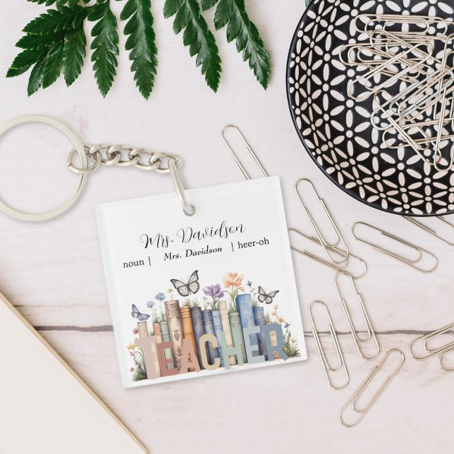 Porte-clefs Cute Rainbow Librairie & Livres Enseignant Monogra (Créateur téléchargé)