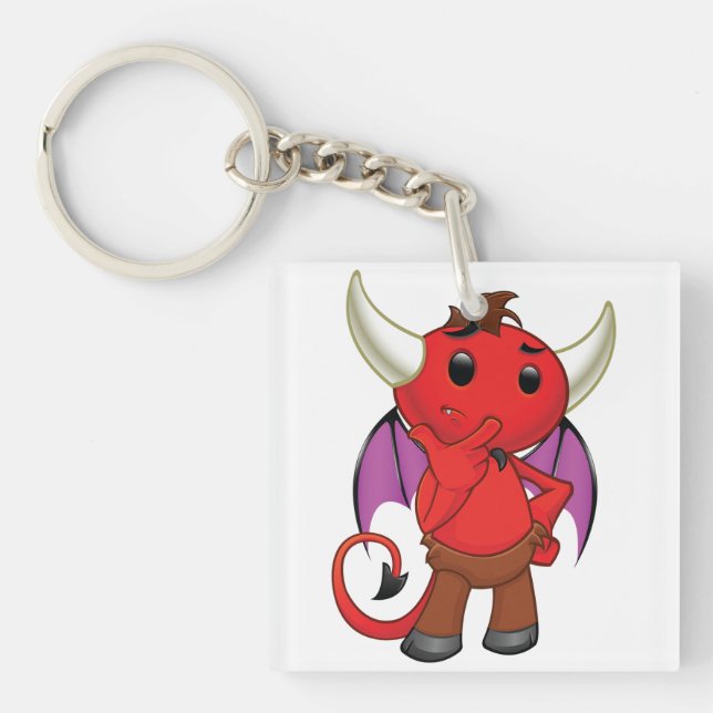 Porte-clefs Cute Red Devil Character Thinking Mischievous (Devant)