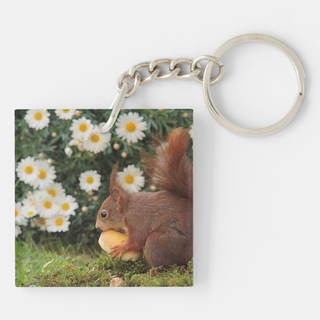 Porte-clefs Cute Red Squirrel and Daisies (Dos)
