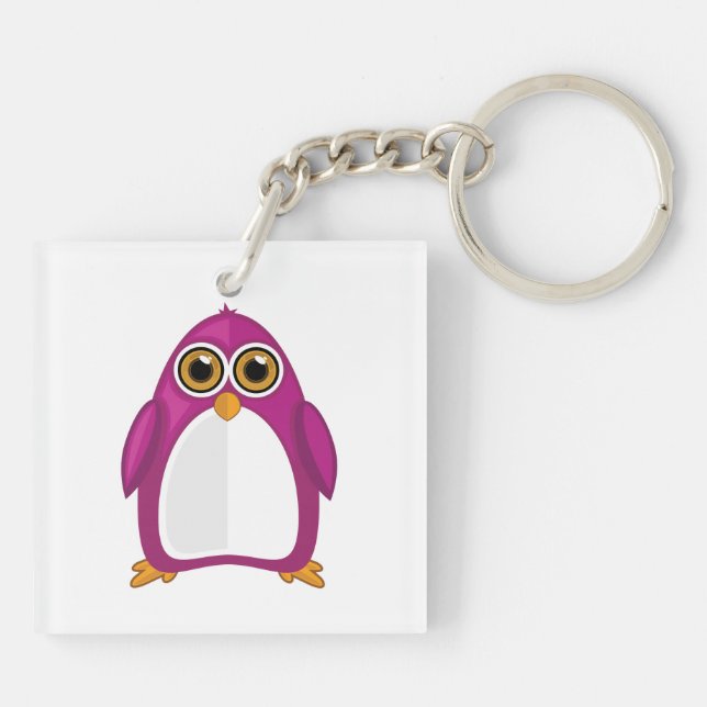 Porte-clefs Cute Red Violet Penguin Kawaii Cartoon Big Eyes (Dos)