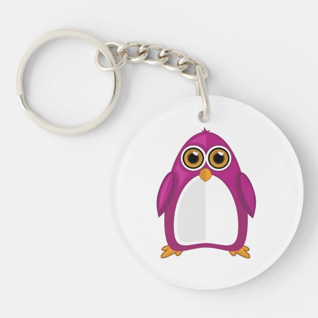 Porte-clefs Cute Red Violet Penguin Kawaii Cartoon Big Eyes (Devant)