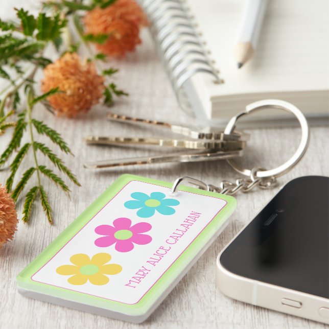 Porte-clefs Cute Retro Yellow Pink Blue Daisies (Devant droit)
