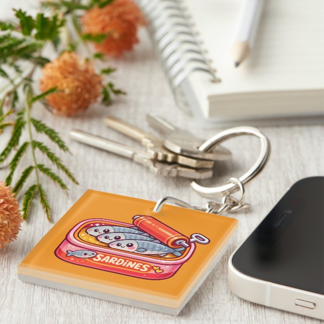 Porte-clefs Cute Sardines Can Pink Orange (Devant Droit)