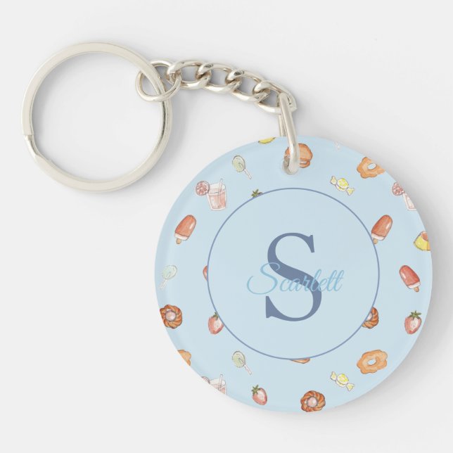 Porte-clefs Cute? sucreries motif Monogramme Nom bleu (Devant)