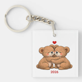 Porte-clefs Cute Teddy Bear Couple in Love – Embroidered Style