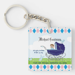 Porte-clefs Cute Vintage Blue Baby Boy Carriage