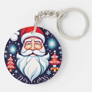 Porte-clefs Cute Vintage Père Noël Round Design Retro