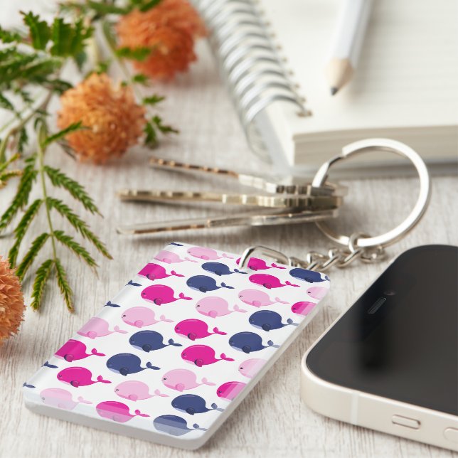 Porte-clefs Cute Whales, Pattern of Whales, Sea Animals (Devant droit)