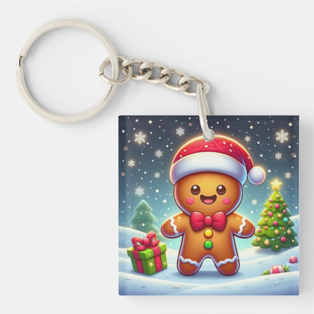 Porte-clefs Cute Whimsical Noël/homme en pain d'épices d'hiver (Devant)