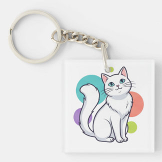 Porte-clefs Cute White Cat Sitting Graphic Tee