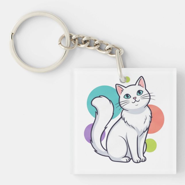 Porte-clefs Cute White Cat Sitting Graphic Tee (Devant)