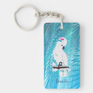 Porte-clefs Cute White Cockatoo Tropical Greenery Palm