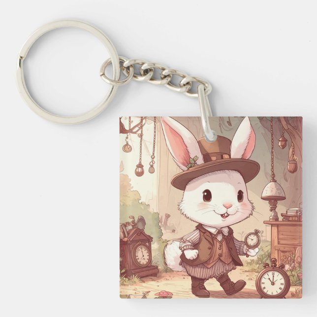 Porte-clefs Cute White Rabbit Wonderland Whimsical Timekeeper (Devant)