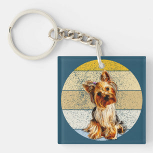 Porte-clefs Cute Yorkie Terrier Chien Arrière - plan rétro