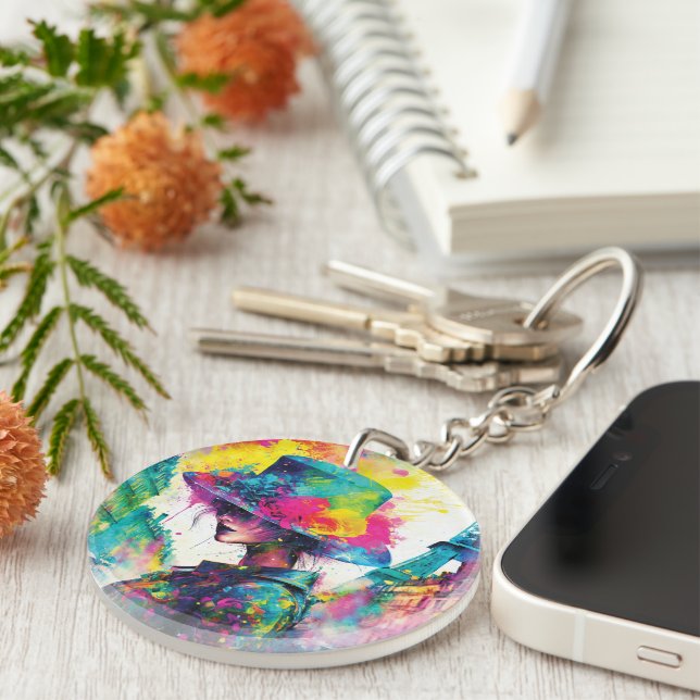 Porte-clefs Cyberpunk Paris Keychain – Futuristic & Romantic (Devant Droit)