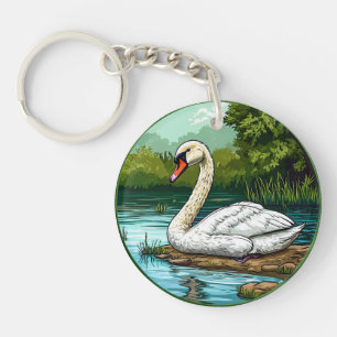 Porte-clefs 🦢 Cygne élégant Lac Nature Charme Cadeau 🦢