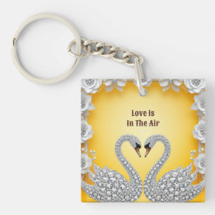 Porte-clefs Cygnes Romantiques en Cristal de Diamant Scène Cha