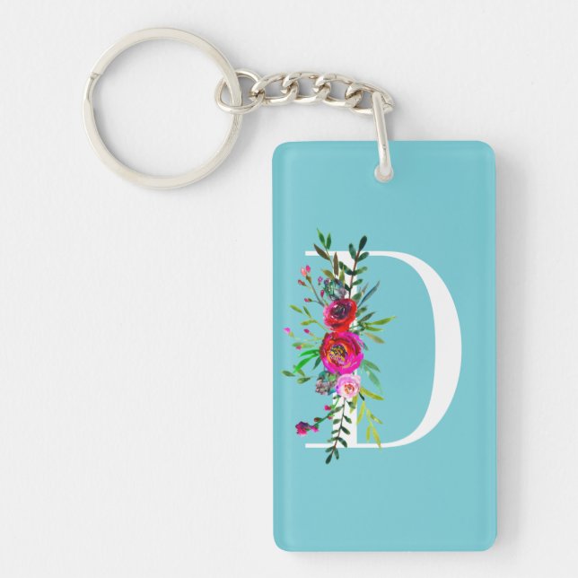Porte-clefs D Lettre Monogramme Floral Initiale Couleur Person (Devant)