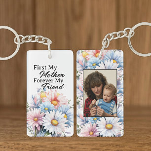 Porte-clefs D'abord ma mère 1 photo fleurs blanches