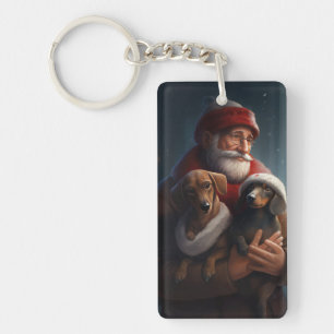 Porte-clefs Dachshund avec le Père Noël Noël Festif