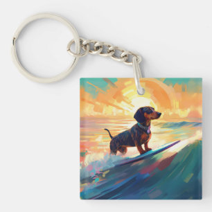 Porte-clefs Dachshund Beach Surf Peinture
