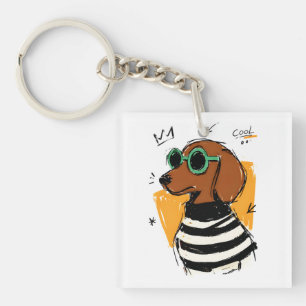 Porte-clefs Dachshund Chien Cool avec Lunettes de Soleil