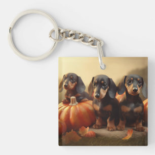 Porte-clefs Dachshund Chiot Automne Citrouille de plaisir