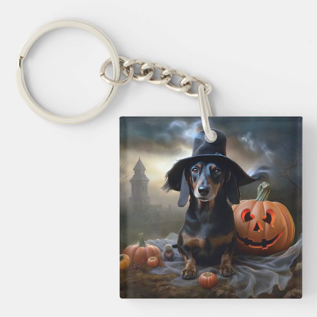 Porte-clefs Dachshund Halloween effroi (Devant)