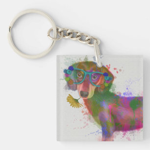 Porte-clefs Dachshund & Lunettes Rainbow Splash