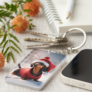 Porte-clefs Dachshund mignon avec casquette de Noël