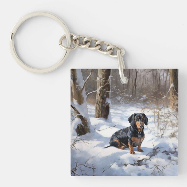 Porte-clefs Dachshund Qu'Il Neige Noël (Devant)
