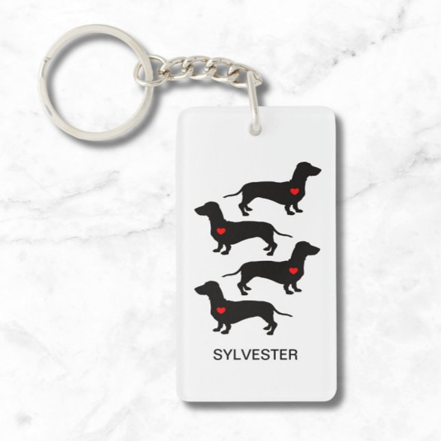 Porte-clefs Dachshund Saucisse Chien Coeur du Coeur Nom (Personalize with Name, or other short text, or delete if not required)