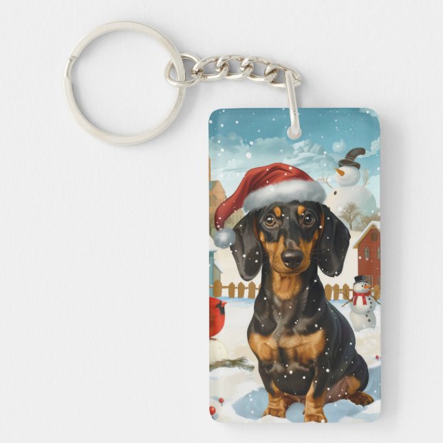 Porte-clefs Dachshund Winter Wonderland Christmas Joy (Devant)