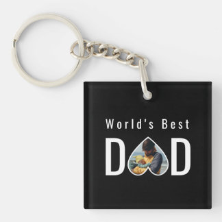 Porte-clefs Dad Photo in Black Heart Frame Modern Text