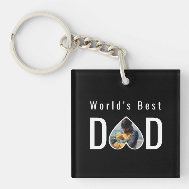 Porte-clefs Dad Photo in Black Heart Frame Modern Text (Devant)