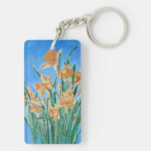 Porte-clefs Daffodiles d'or en fleurs Gras Line Art