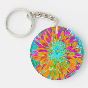 Porte-clefs Dahlia Décoratif Orange Tropical et Rose Chaud