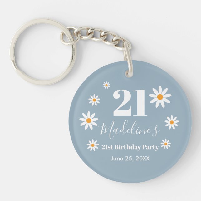 Porte-clefs Daisies Dusty blue Birthday Party  (Devant)