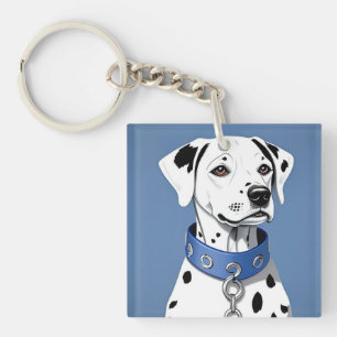 Porte-clefs Dalmatien portant un collier bleu